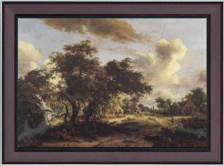 framed  Meindert Hobbema Village with Water Mill Among Trees, Ta3078-1